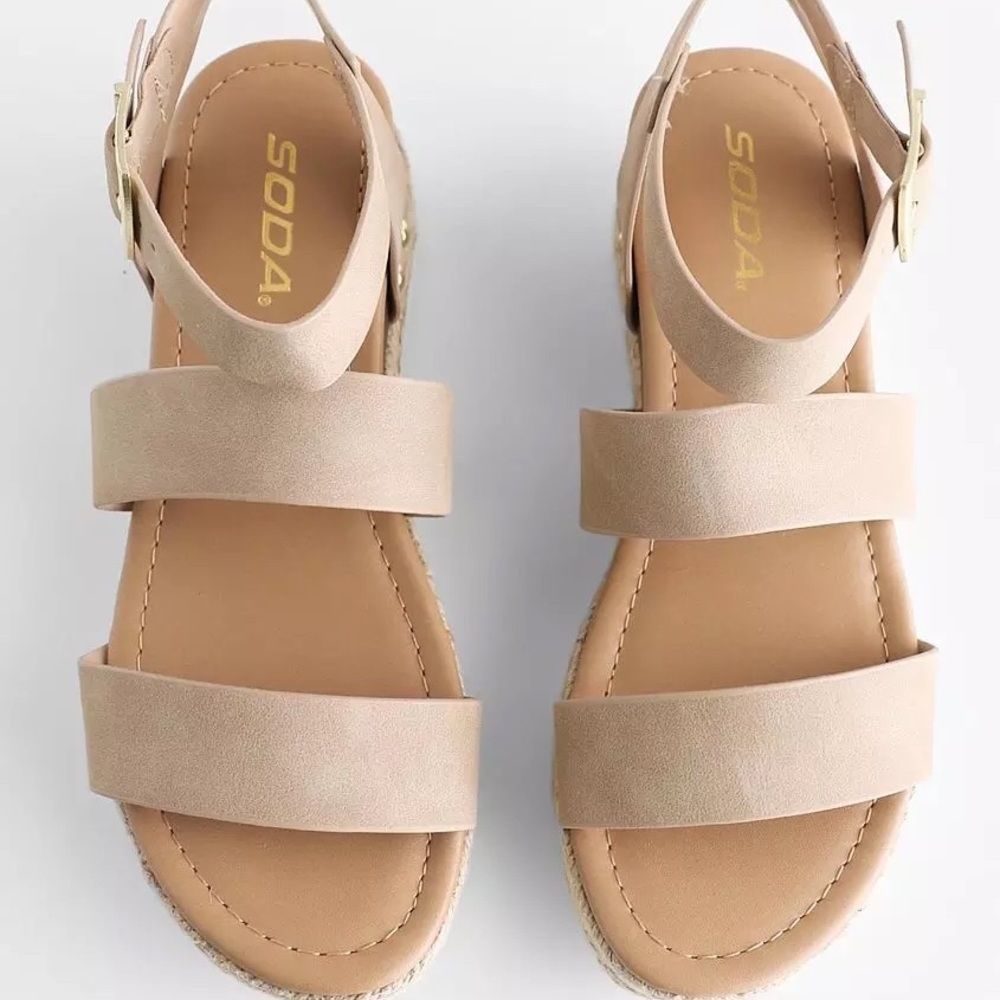 Soda Bryce Espadrille Platform Sandal in Taupe Strappy Faux Leather - Picture 5 of 8